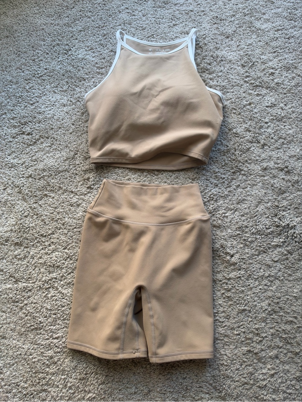 Ptula Neutral High-Neck Sports Crop and Bike Short Set - Beige